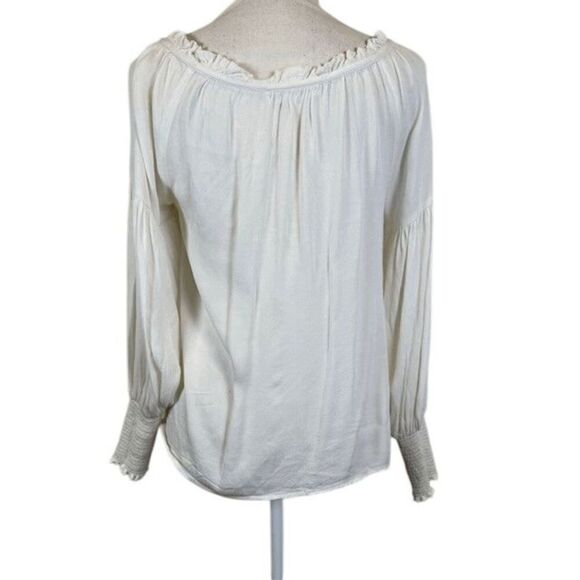 Frame Ivory Blouse Tie Neck Elastic Smocked Balloon Sleeves Oversized Small - Picture 3 of 10